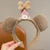 Faixa de cabeça fofa com orelhas de panda para lavar o rosto, faixa de cabeça de pelúcia de desenho animado com coroa alta para mulheres, faixa para maquiagem e lavar o cabelo, acessório de cabelo