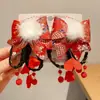 Pinza para el pelo de niña pequeña León Danzante Hanfu Borla Año Nuevo Accesorio para el pelo Peluca Princesa Lazo Adorno para el pelo Pinza para el pelo de niños