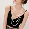 Collar largo de perlas multicapa ins de celebridad de Internet de Corea del Sur para mujer, elegante, elegante, decoración para vestido de noche, cadena para suéter