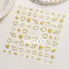 Adesivos de Unha Novos para o Dia dos Namorados de 2025 Coração Dourado Doce Círculo Menina Adesivos Adesivos de Unha 3D Em relevo