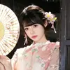 Pinza para el pelo con cinta rosa estampada en caliente, pinza para el pelo de cinta de satén, accesorio de estilo chino tradicional Hanfu, nuevo adorno para el pelo para mujer de estilo chino