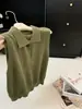 Colete Tricotado Estilo Coreano Outono Inverno Estilo Preguiçoso Gola Lapela Sem Manga Tricotado Top Regata Feminino para Camada Branca