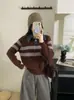 Estilo Coreano y Japonés Conjunto de Dos Piezas Otoño e Invierno Nuevo Suéter de Punto con Cuello de Mezclilla para Mujer Holgado Rayado Adelgazante Camiseta Base Superior