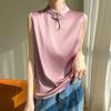 Novo Qipao Feminino Curto Estilo Chinês em Cetim de Seda Primavera/Verão 2026 com Fechamento por Botão, Camiseta Solta, Top Versátil Sem Mangas Emagrecedor