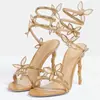 Sandalias de Tira de Tacón Alto con Forma de Serpiente Retorcida 3D de Mariposa con Pedrería RC para Mujer, Nuevo Estilo Verano 2025, Tacón Delgado, Sandalias Romanas con Tira
