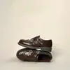 Versión de Piel de Vaca~Mocasines de Tacón Grueso para Mujer Brogue Tallado Slip-on Planos con Forro de Terciopelo Estilo Británico Suela Gruesa Zapatos Pequeños de Piel