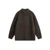 Yidao Roupas Vintage 2026 Outono Novo Retro Americano Estilo Simples Cor Sólida Solto Zíper Duplo Cardigan Suéter Jaqueta