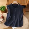 Foto Real de Camisa Casual Retro Color 2026 para Mujer, Elegante Blusa con Cuello Volante, Top de Manga Corta de Verano para Mujer