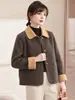 Novo Casaco de Lã Elegante Dupla Face para Mulheres, Roupa para Mãe de Meia-Idade e Idosa, Cardigan com Lapela, Top Elegante, Casaco Quente Espessado