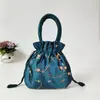 Bolso de Mano para Mujer Bolso Pequeño Bolso de Mano Estilo Étnico Bolso Bordado Bolso de Mamá Bolso Cubo para Mujer Cierre de Cordón Bolso para Teléfono Móvil Hanfu