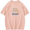 Camiseta de algodón grueso de 260 g para mujer, de verano, de manga corta, cuello redondo, diseño estampado bonito, camiseta de media manga.