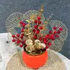 Mudanza a la Casa, Cubo de Frutas de la Fortuna, Decoración con Arreglo Floral, Cubo de Bendición Floral de Nochevieja con Frutas Rojas, Fabricante de Cubo de Abrazo de Año Nuevo con Frutas Rojas