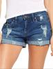 Suministro transfronterizo Europa y Estados Unidos comercio exterior pantalones cortos de mezclilla de agujero elástico para mujer