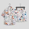 Conjunto de Camisa Floral de Manga Curta de Secagem Rápida para Homens de Verão, Traje Havaiano de Praia, Conjunto Casual Solto de Duas Peças com Calças Três Quartos