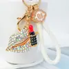 Chaveiro de Lábios Vermelhos Cravejado de Diamantes para Mulheres, Pingente de Bolsa, Estilo Europeu e Americano, Sucesso de Vendas Transfronteiriço Pequeno Pingente de Batom com Strass