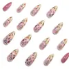 Uñas Vestibles Florales Pastorales de Primavera Larga Almendra Color Pasta de Frijol Nude Flor Silvestre Uñas Postizas Manicura Suave para el Trabajo