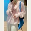 Suéter dulce de otoño estilo coreano: un tejido de punto rosa, lujoso y mullido, con textura de visón sintético, que presenta un cuello redondo y un diseño que te hace lucir más joven y esbelta.