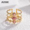 Anillo de Piedra Preciosa Rosa con Incrustaciones Geométricas de Nuevo Producto Transfronterizo Moda Europea y Americana Anillo Abierto Ajustable Joyería