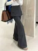Chanlan Outono/Inverno Cinza Falso Duas Peças Flanela Micro Flare Calças para Mulheres Cintura Alta Modelagem Emagrecedora Design que Cobre o Bumbum Flare Calças Longas