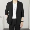 Traje Casual de Siete Mangas Estilo Ligeramente Maduro Tendencia para Hombres Primavera y Verano Delgado Estilo Coreano Juvenil Holgado de Manga Media Traje para Hombre