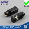 6.35-302S-3P 6,35MM Microfone Amplificador de Microfone Áudio Soquete de Áudio Lado Três/Quatro Pinos Fone de Ouvido