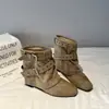 Botas de Moda con Hebilla Retro, Elevación Interna, Suela Plana, para Mujer, Estilo Nuevo Otoño 2026, Versátiles, Estilizadoras, Botas para Pantalón, Botines
