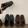 Zapatos Mary Jane peludos estilo francés para mujer, nueva colección de invierno 2025, forrados de felpa, engrosados, zapatos de algodón cálidos, sin cordones, con tacón oculto