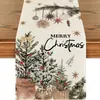 Caminho de Mesa de Natal Festa na Cozinha Mesa de Jantar Guirlanda de Árvore de Natal Boneco de Neve Sinos Rena Papai Noel Decoração de Caminho de Mesa de Natal