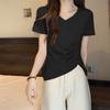 Camiseta de Manga Corta Nicho con Sentido del Diseño para Mujer Verano Nueva Holgada Adelgazante Talla Grande Estilo Deseo Puro Camisa Top con Abertura en la Base