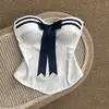 Top strapless estilo navy puramente desejável de garota quente, novo design de verão com gravata borboleta