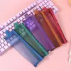 Estojo de Lápis Mini Malha Retrô, Bolsa de Armazenamento para Cosméticos, Bolsa Portátil para Exame de Estudante, Estojo Quadrado Multifuncional para Papelaria