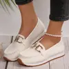 Zapatos de Mujer de Comercio Exterior 2026 Nuevo Estilo Moda Europea y Americana Punta Redonda Hebilla Metálica Fondo Plano Zapatos de Mujer Individuales Suela Suave Mocasines Slip-on