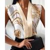 5106 Amazon Moda europeia e americana casual sem mangas com decote em V camisa estampada