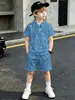 Camisa Polo com Design Impresso em 3D Comércio Exterior Atacado Novo Produto Mais Vendido Conjunto de Duas Peças Camiseta e Shorts para Meninos