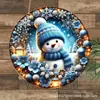 Enfeite de Pendurar Boneco de Neve de Madeira, Decoração Redonda para Festas de Natal e Inverno, Placa Rústica para Decoração de Casa e Festas Indoor