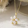 Collar de Acero Inoxidable con Anillo Abierto de Flor de Cinco Pétalos que Gira Libremente, Colgante de Girasol con Circón Incrustado de Cobre, Joyería de Nicho