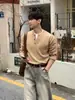 Estilo Coreano Gola Henry Falso Duas Peças Tricô Masculino Tendência Primavera & Outono Solto Quente Tricô Cor Contrastante Pulôver Tricô Jaqueta
