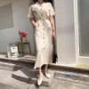 Suéter Elegante de Punto con Hebilla Metálica y Solapa, Estilo Francés Chic Coreano, Vestido de Punto de Longitud Media
