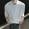 Camiseta americana de manga comprida para homens, primavera e outono, gola alta, ombro normal, camiseta de base, moletom jovem de gola pequena, roupas masculinas