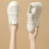 Tênis de Lona Listrado Color Block Cor Nova Primavera/Outono 2026 Feminino com Cadarço Casual Plataforma Solado Grosso Petite Sapatos Brancos