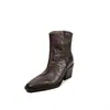 Botines de cuero de grano superior con tacón grueso de 6.5 cm para mujer, botines de tacón alto de una sola pieza, nueva colección de otoño, punta cuadrada, cierre de cremallera en la parte trasera, botines de moda para mujer