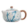 Tetera Xi Shi de Gres Ru con Patrón de Bambú Azul y Blanco, Tetera de Cerámica para Uso Doméstico, Juego de Té Kung Fu, Recipiente para Preparar Té, Se Puede Usar para Desarrollar el Carácter del Té