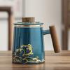 Caneca de Cerâmica Copo de Água Xícara de Chá Separação de Chá com Tampa Doméstica Grande Capacidade Cabo de Madeira Escritório Pessoal Chá