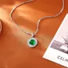 Popular Nuevo Collar de Calcedonia Verde Estilo Chino, Moda Retro, Temperamento de Alta Gama, Cadena para Clavícula, Versátil Collar con Colgante Redondo
