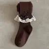 Nuevo Producto Otoño 2026: Leggings de Cuadros con Encaje Estilo Princesa Lazo para Niñas Bebés Estudiantes Calcetines de Algodón