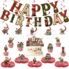 Banner navideño de cumpleaños estilo retro nostálgico transfronterizo, banner de letras para fiesta temática rústica de campo, topper para pastel y arreglo decorativo