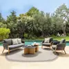 Sofá de Exterior Nórdico Teak Mesa de Centro de Rattan para Pátio Combinação Cadeira de Rattan para Varanda Jardim de Villa Exterior Móveis à Prova d'Água