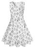 Vestido Preto e Branco Casual Simples para Meninas com Estampa Digital 3D, Ajuste na Cintura, Gola Redonda, Sem Mangas, Vestido de Princesa para Meninas