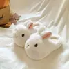 Pantuflas de medio pie suaves y lindas con diseño de conejito de dibujos animados, suela gruesa y peludas para mujer, nuevo estilo otoño/invierno 2026, forradas de felpa para mayor calidez, adecuadas para usar en interiores.