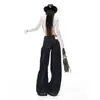 Jeans de pierna ancha con botones, diseño deconstruido plisado, color Naranja Juvenil # para mujer, corte holgado, adelgazante, de nicho, modernos, versátiles, de largo hasta el suelo